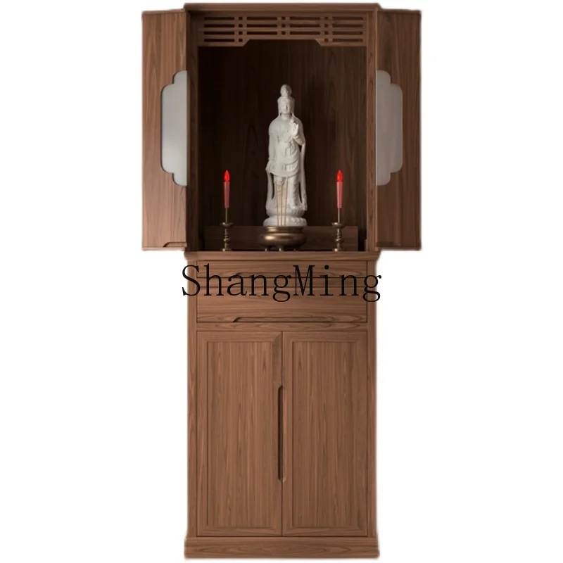 

ZYH new Chinese black walnut solid wood Buddhist niche vertical cabinet with door modern light luxury household Buddhist cabinet