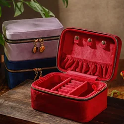 1 Pcs Fashion Velvet Zipper Jewelry Box Wedding Gift Necklace Ring Jewelry Storage And Organization Case For Women