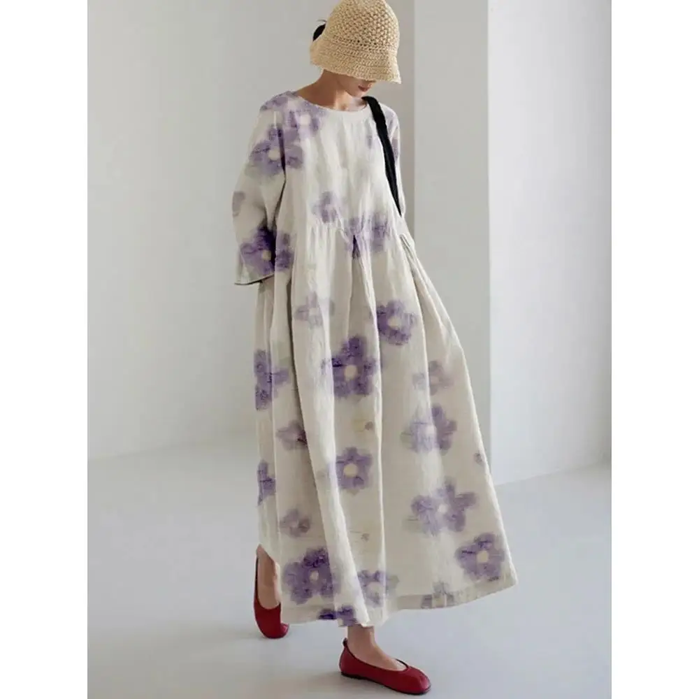 

Spring New Women's Casual Thin Tricolor Linen Dres Loose ort Sve Cosplay Costume Vintage Sle Available in Sto