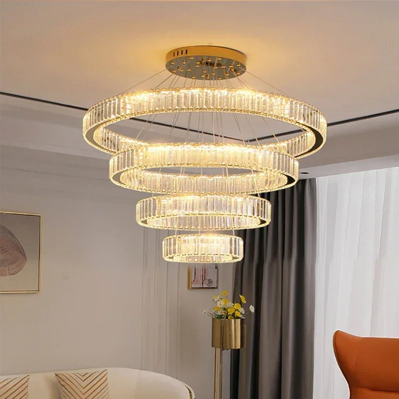 

Modern Ceiling Chandelier Luxury Bedroom Dining Living Room Crystal Pendant Lighs Interior Decoration Ring Luster Gold Lighting