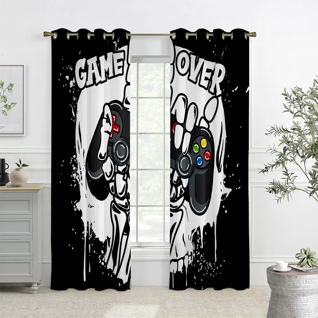 

Kids' Cartoon Games Curtains, Electronic Controller Curtains, 2 Panel, Boys, Girls Room, Bedroom, Study, Window Decoration