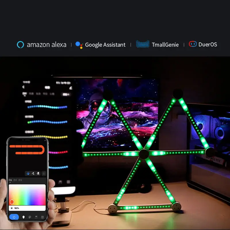 Imagem -03 - Luzes Rgbic Inteligentes da Parede do Diodo Emissor de Luz com Sincronização da Música e Cenas Dinâmicas Trabalho com Alexa e Assistente do Google para a Decoração da Casa Jogos