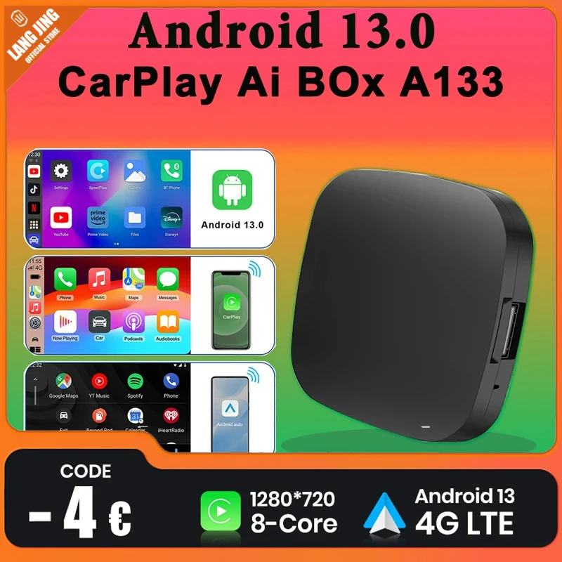 

LANGJING 2024 Android 13 Smart CarPlay Ai Box Wired To Wireless CarPlay Auto For Netflix For YouTube GPS 5GWiFi