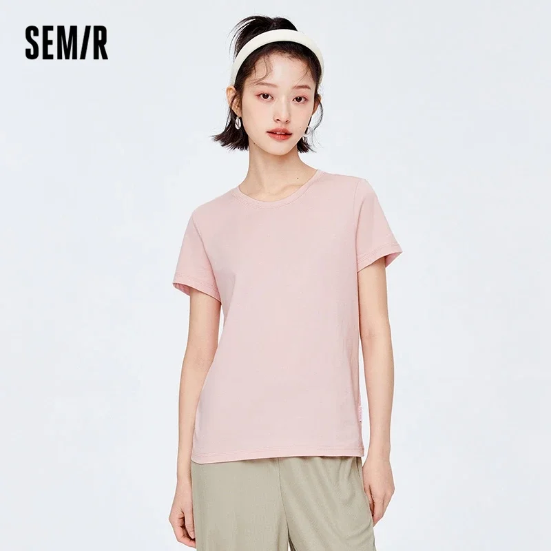 Semir Short Sleeve T-Shirt Women Round Neck Solid Color Bottoming T Shirt 2022 Summer New Casual Girls Simple Pullover Ins