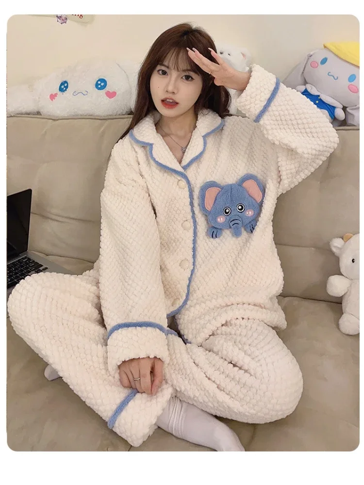 130KG Plus Size Fuzzy Pajamas Set for Women Winter Warm Fluffy Loungewear Soft Fleece Pj 2 Piece Plush Sleepwear Loungewear