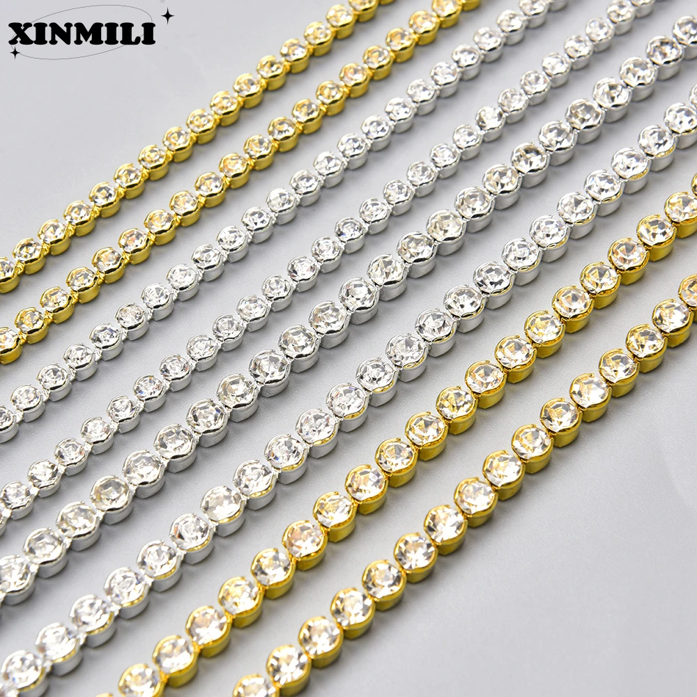 1 Yard 3 4 6mm Don\'t Hook Clothes Dense Rhinestone Crystal Gold Silver Claw Cup Chain Trimming Sew on Bridal Dress Bags Shoes