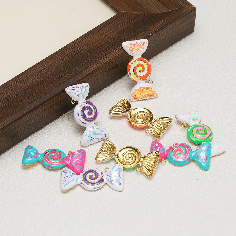 4 Stück Edelstahl-Emaille-Bonbon-Anhänger für Kinder-Halsketten, Kinderanhänger, DIY-Schmuck, Ohrringe, Armband-Zubehör – Detail 4