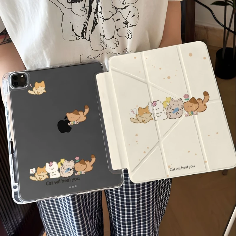 

Ins Cute Four Kittens Tablet Case For iPad Pro 11 12.9 13 M2 M4 M3 M5 Shell 8.3 9.7 10.2 5/6/7/8/9/10/11th Air 1 2 3 4 5 6 Cover