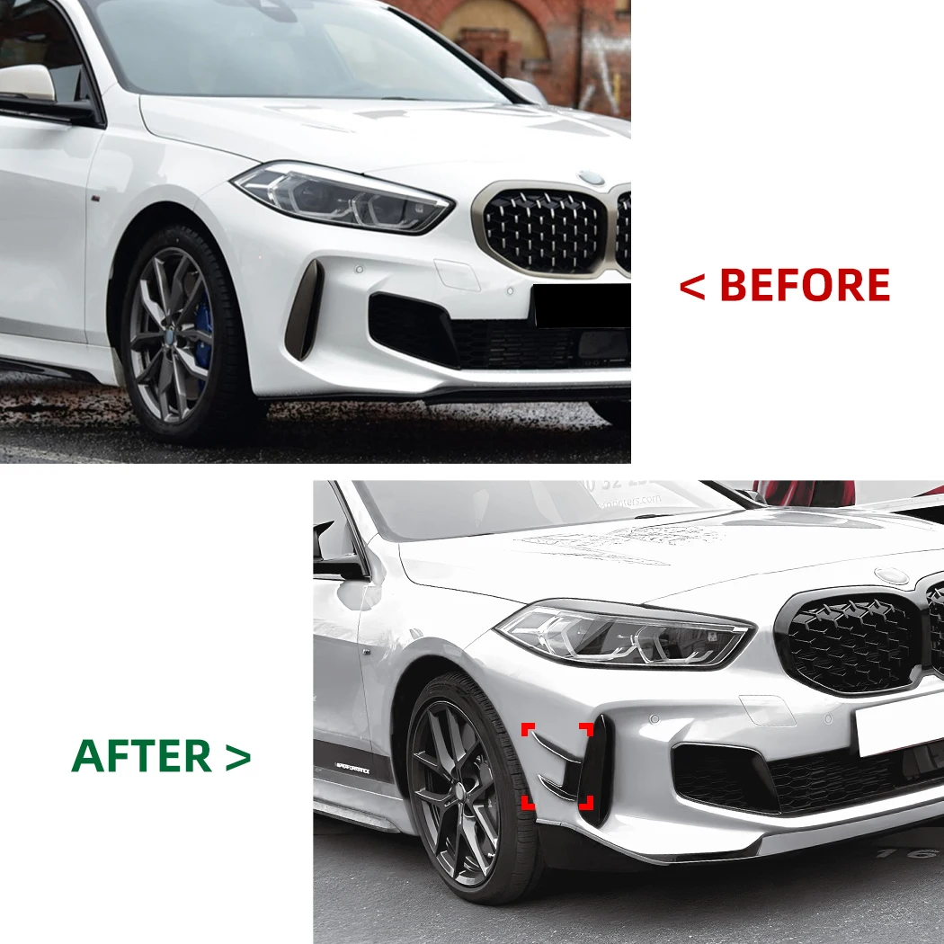 2Pcs Car Front Side Wind Knife Stickers For BMW 1 Series F40 M Sport 118i 120i MP 2019+ Front Wind Blade Spoiler Exterior Trim