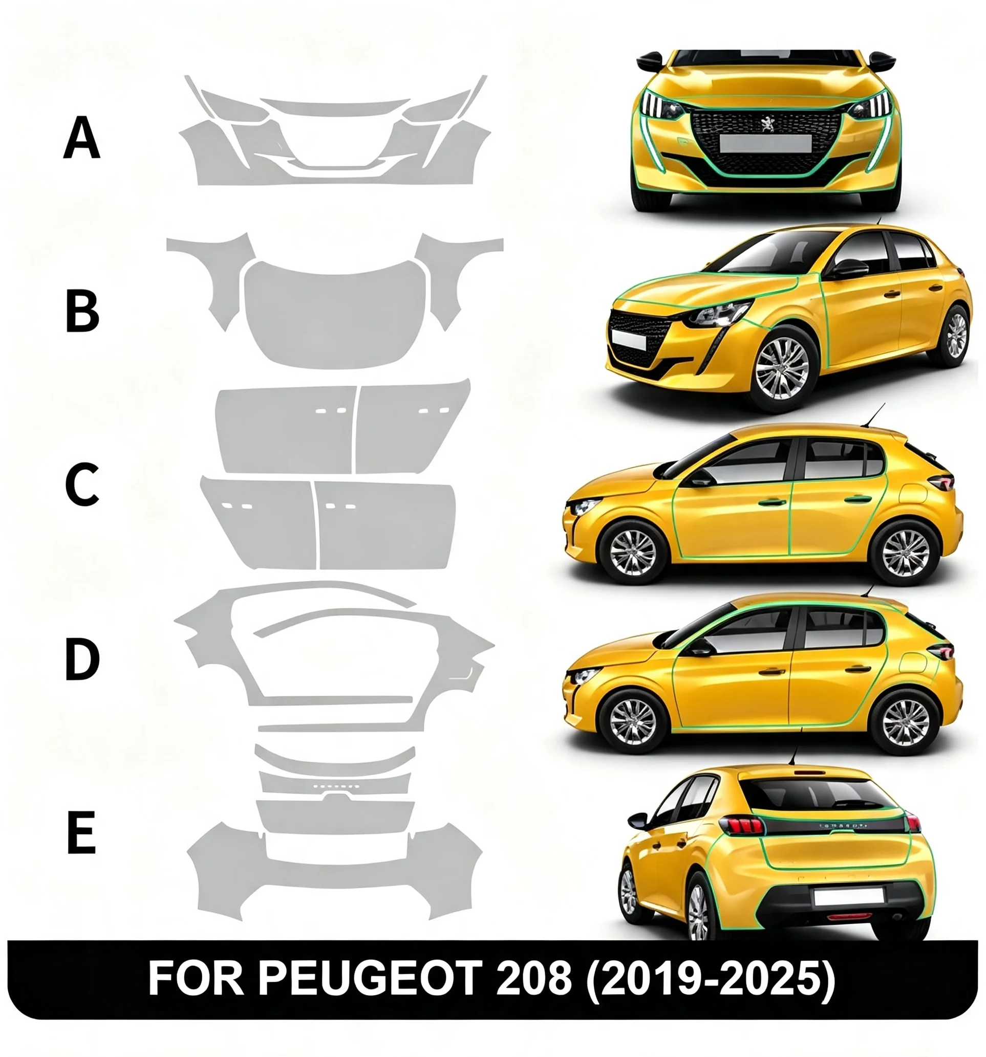 For PEUGEOT 208 2019 2020-2025 TPU Paint Protection Film Car Body Sticker Anti-scratch Protective Transparent PPF Accessories