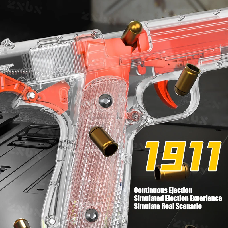 Pistola expulsora de carcasa transparente, modelo de pistola no empotrada con estuche para cartuchos de revistas, pistola de juguete para niños, regalos de cumpleaños y Navidad, 1911