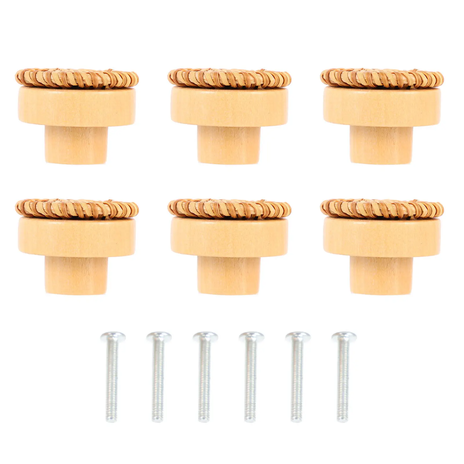 6Sets Rattan Wood Drawer Knobs Bohemian Style Handmade Cabinet Pulls Decorative Wardrobe Handles Furniture Pulls