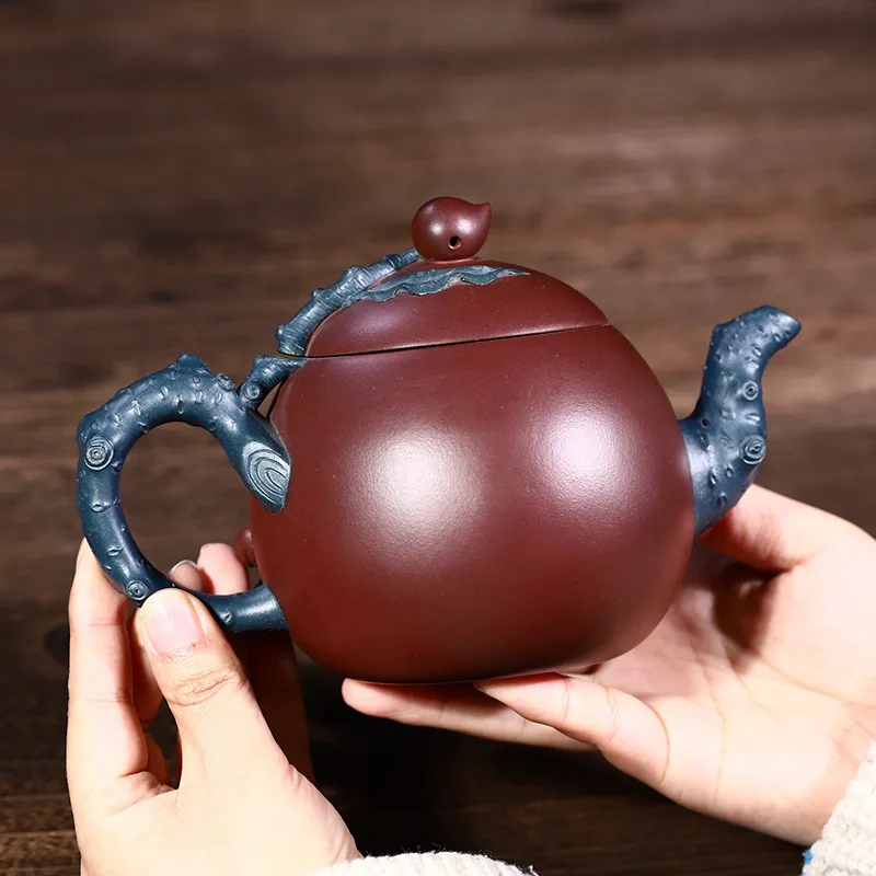 Drop-Shipping Yixing Pure Handmade Raw Ore Purple Teapot With Dark Green Clay 