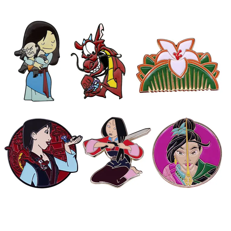 Cartoon Animation Mulan Cute Mushu Dragon Enamel Pins Anime Metal Brooch Badge Fashion Jewellery Backpack Accessory Gifts