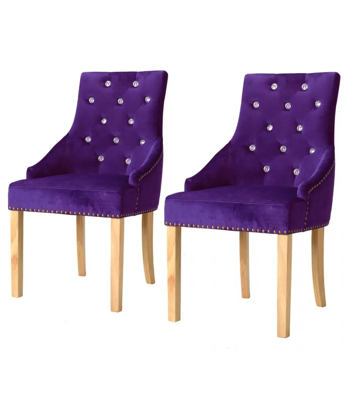 2 Pcts Solid Oak Wood and Purple Velvet Dining Chair Dining Chair