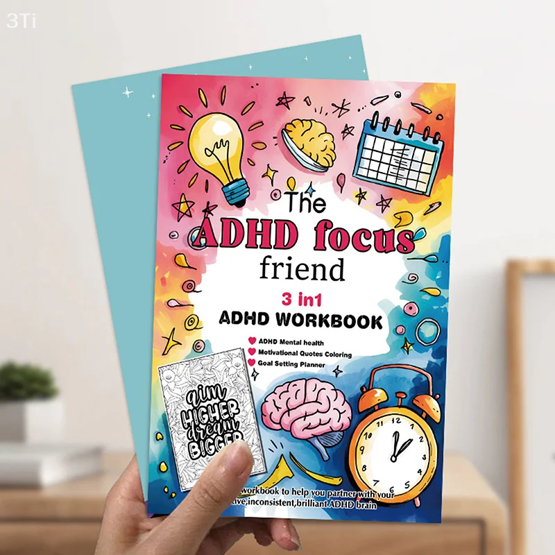 ADHD Focus Friend 3 In 1 ADHD Workbook จิตสุขภาพเป้าหมาย Planner พร้อมกิจกรรมและภาพประกอบสมุดระบายสีสําหรับผู้ใหญ่