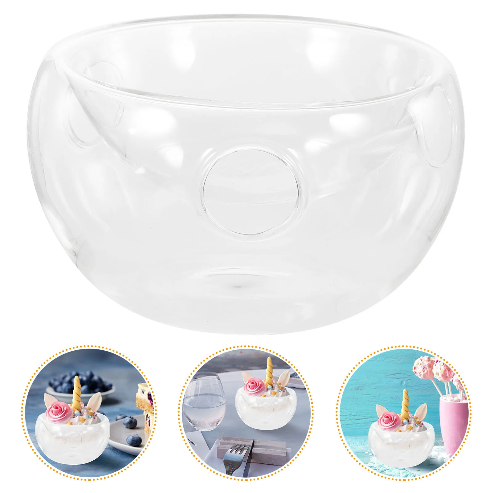 

1Pcs Dry Ice Transparent Glass Salad Bowl Creative Double Wall Food Holder for Restaurant Wedding Party Catering