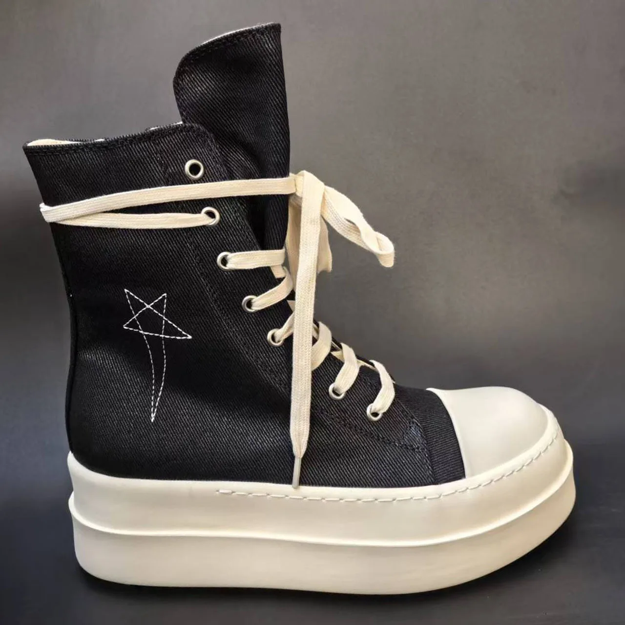 

Fashion Men Chunky Canvas Sneakers Brand Zipper Ankle Boots Star Embroidery Lace Up Casual Shoes Women Thick-soled Street Shoes