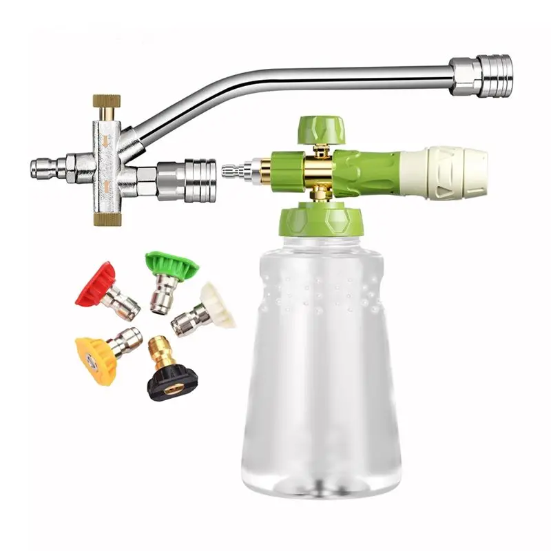 A74E-Foam-Cannon With 5 Pressure Washer Sprayer Nozzles, Foam-Cannon Dual Connector Accessory,1/4 Inch Quick Connect