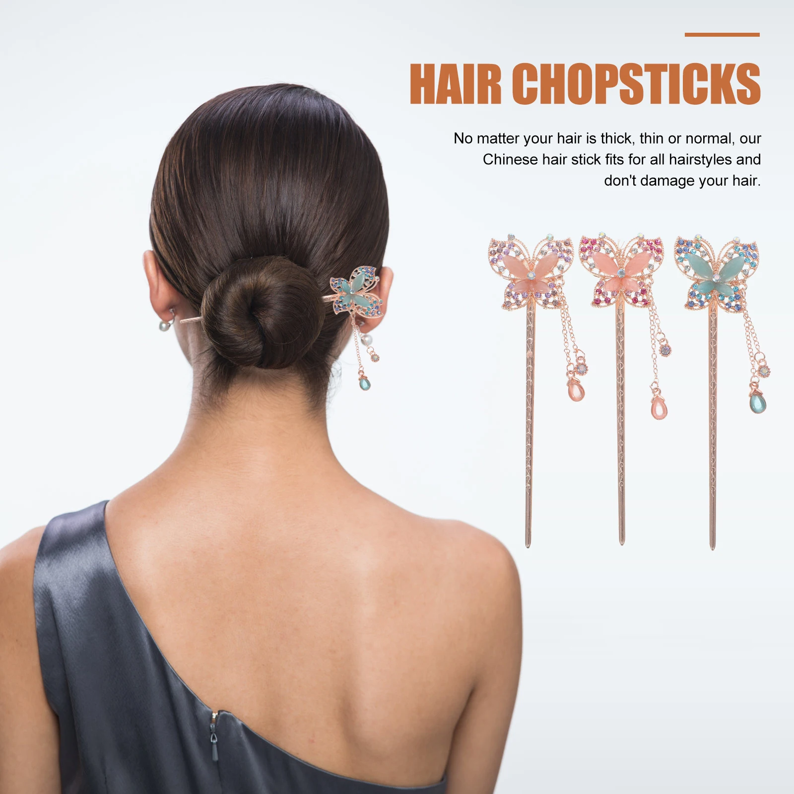 

3pcs Retro Hairpin Step Shaking Butterfly Metal Alloy Hair Sticks for Long Hair Buns Girls Styling Accessories Durability Fits