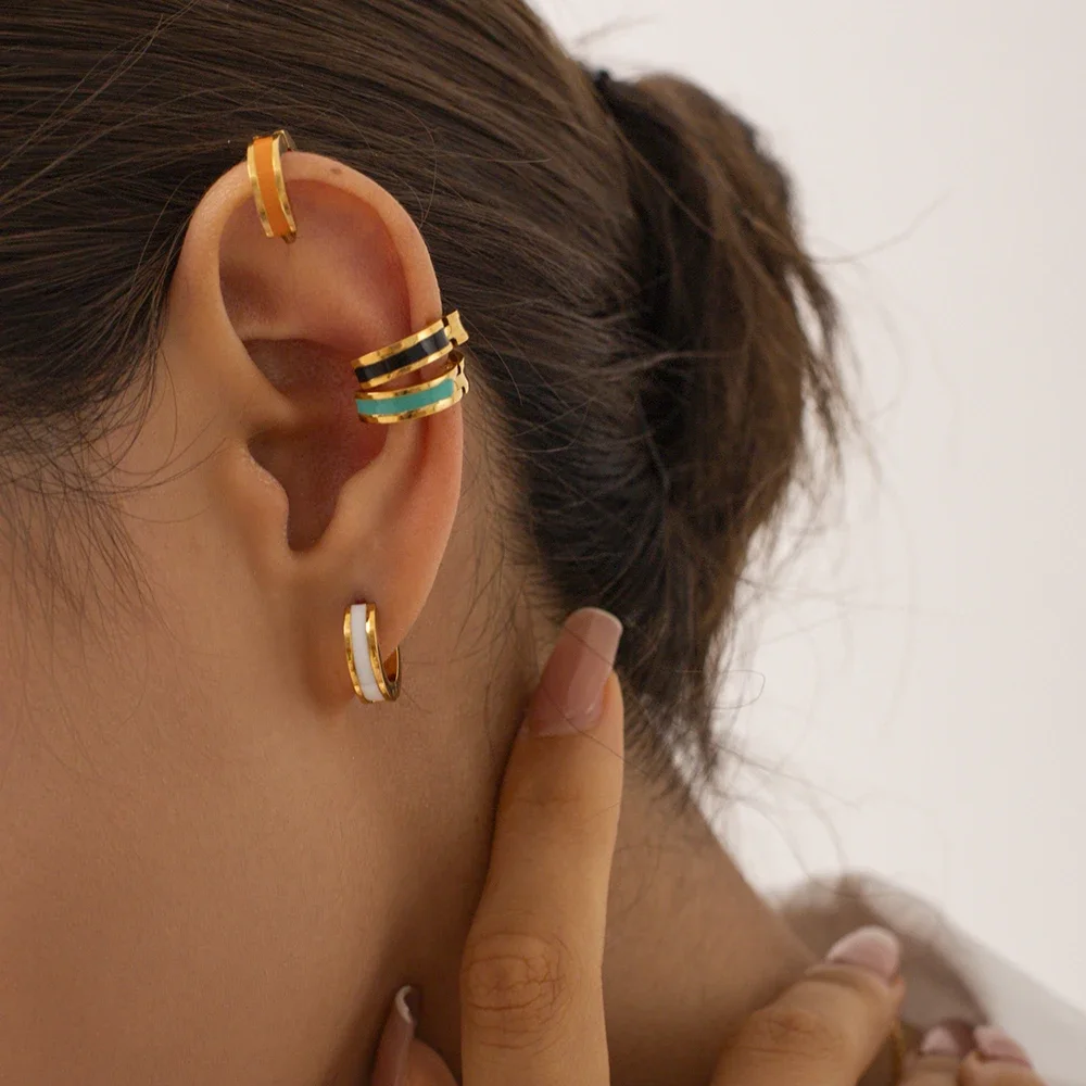 Fashionable And Simple Round Earrings For Women Colorful Stainless Steel Small Earring Everyday Versatile Retro Jewelry image 5