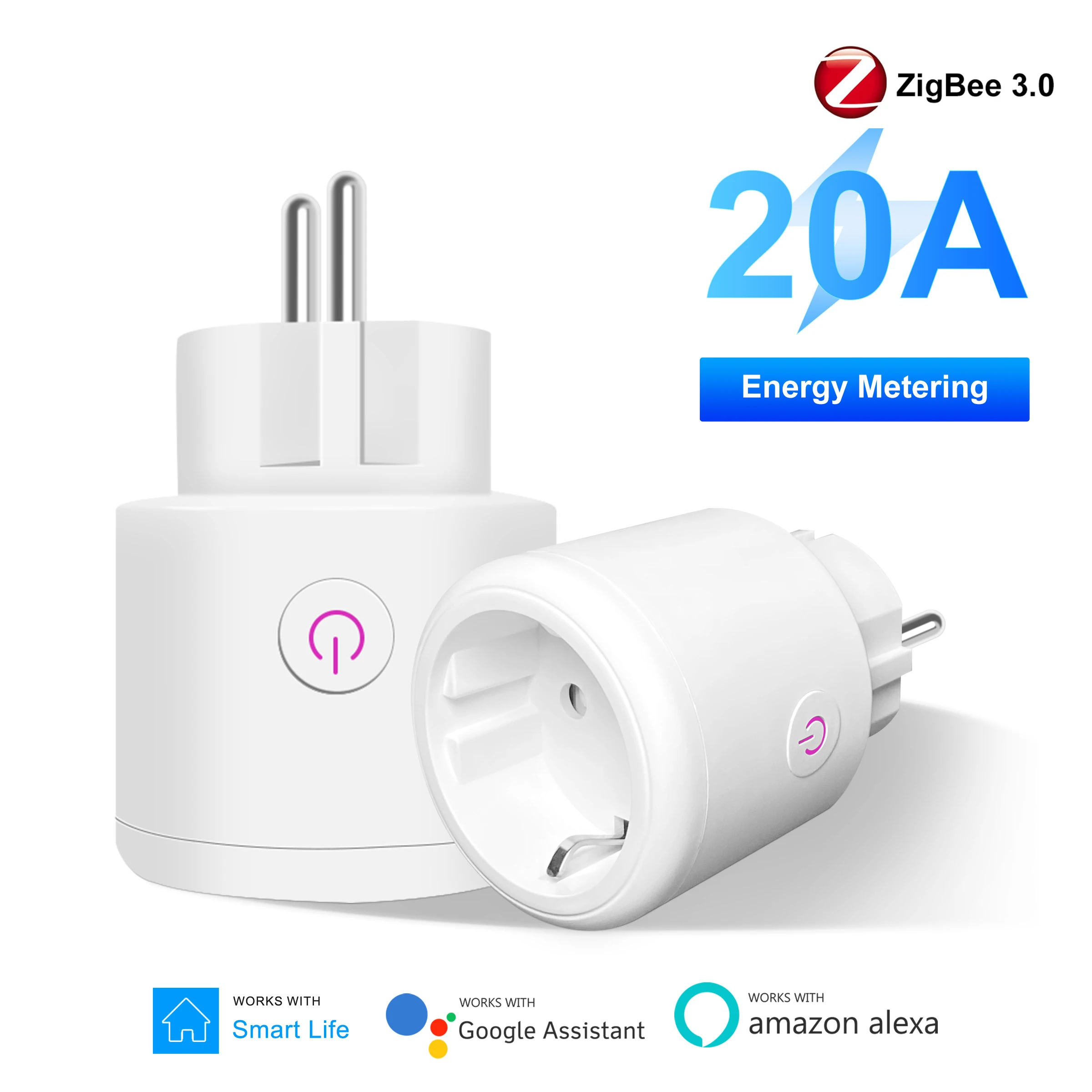 

KEMEK Tuya ZigBee Smart Plug 20A Smart Home Outlet Socket EU 4200W with Power Monitor Function Works with Alexa Google Home