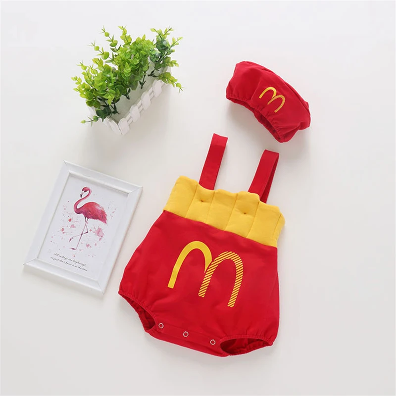 2024 Newborn Set Baby Romper Summer Sleeveless Cotton Off Shoulder Straps Baby Jumpsuit Newborn Cute Cap Outfit Red Baby Clothes