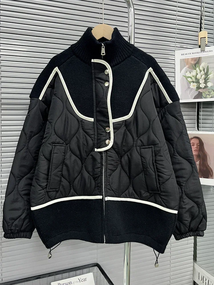 Puffer Jackets Down Jacket Female Winter 2022 Stand Collar Long Sleeve Patchwork Knitting Loose Coats Female 2022