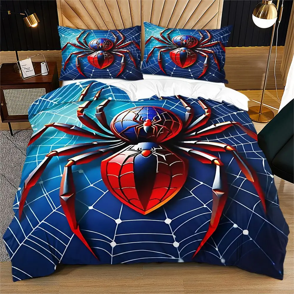 Spider Web Superhero Print Duvet Cover Set Comforter Cover Bedding Set No Filler Little Boys Hero Themed Bedroom Bedding