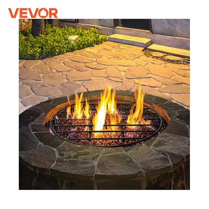 VEVOR Fire Pit Grate Round Firewood Q235 Steel Surface Paint for Built-in or Stand-alone Hole Heavy Load Bearing Use W/ Pot Pan