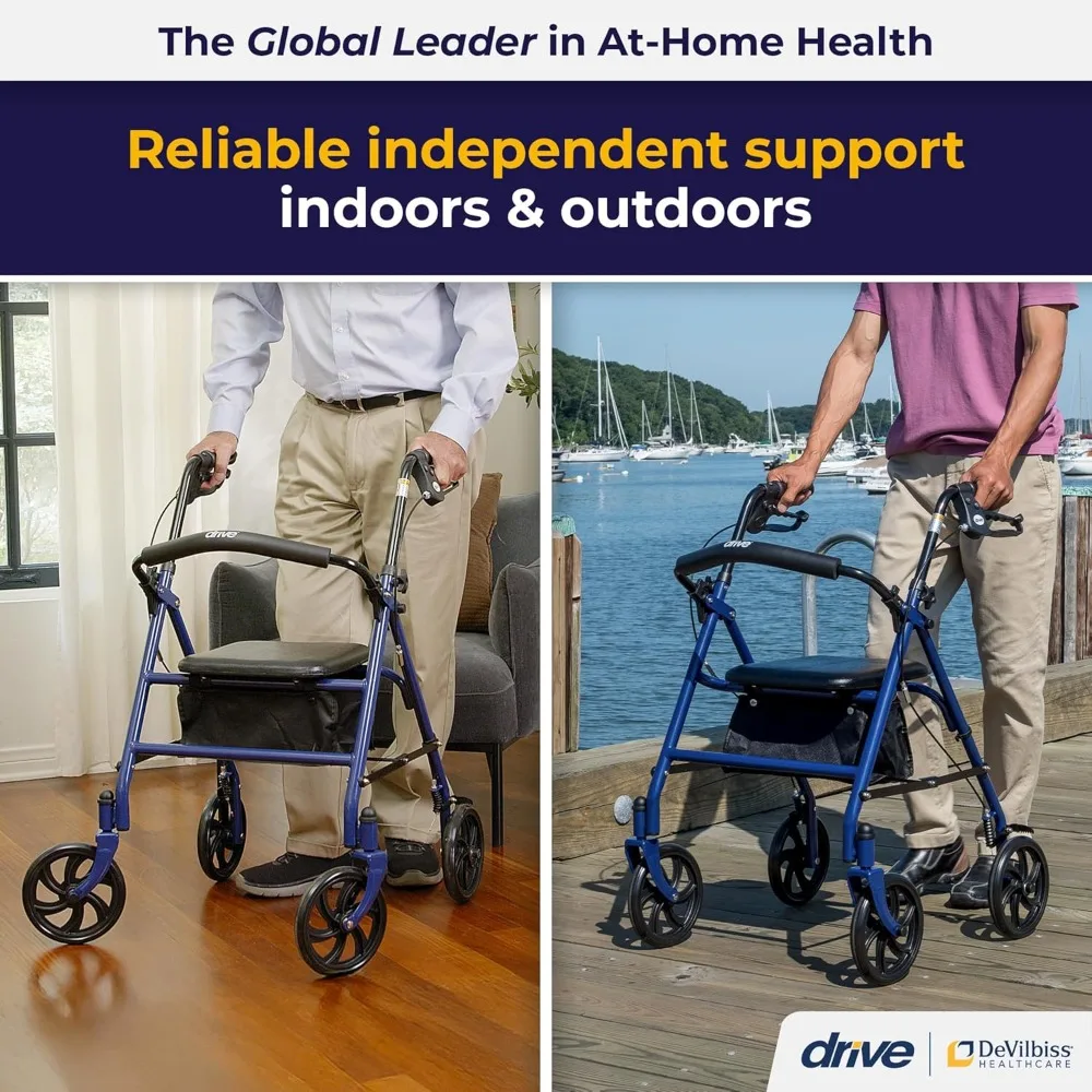 

Wheel Rollator Walker With Seat, Steel Rolling Walker, Height Adjustable, 7.5" Wheels, Removable Back Support,