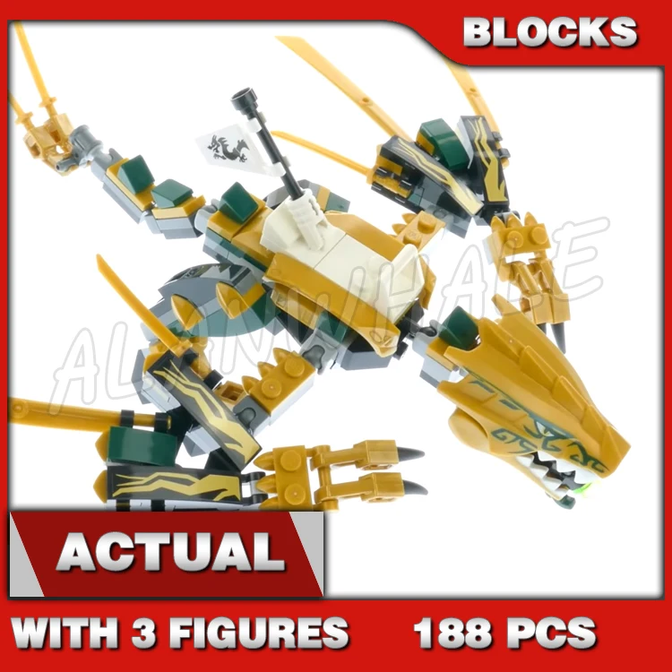 

188pcs Shinobi Legacy The Golden Dragon Posable Wings Hidden Stud Shooter 11160 Building Block toys Compatible With Model