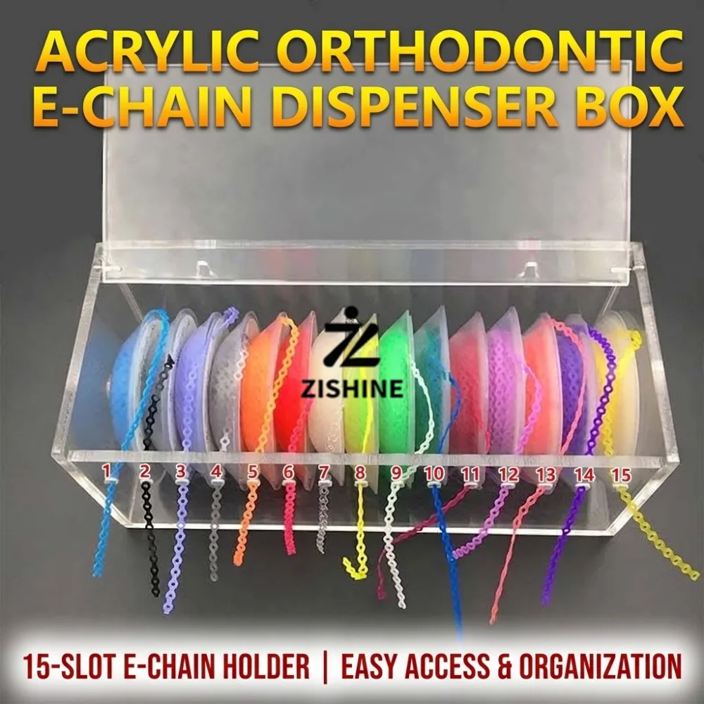 Clear Acrylic Orthodontic Power Chains Organizer Case 15 Slots Dental Elastic Band Dispenser Box Wall Mount Clinic Storage Tool