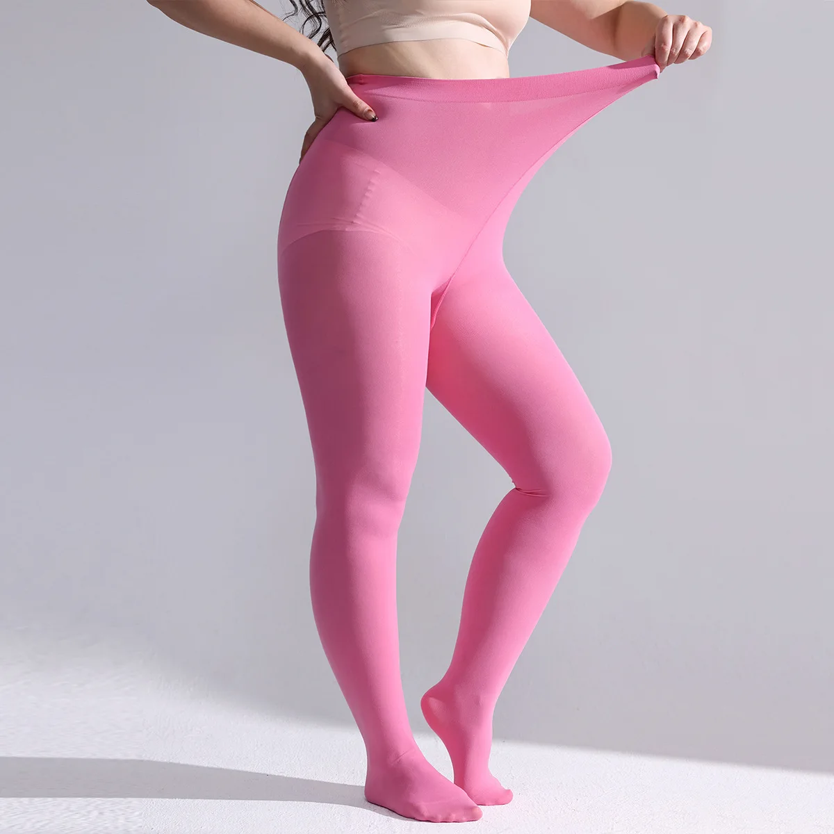 45-75k Plus Size Damen Rosa Strumpfhosen Bauchreparatur Hohe Taille Damen Strumpfhosen Elastische Füße Bodenstrümpfe Rot Fabrik – Detail 3
