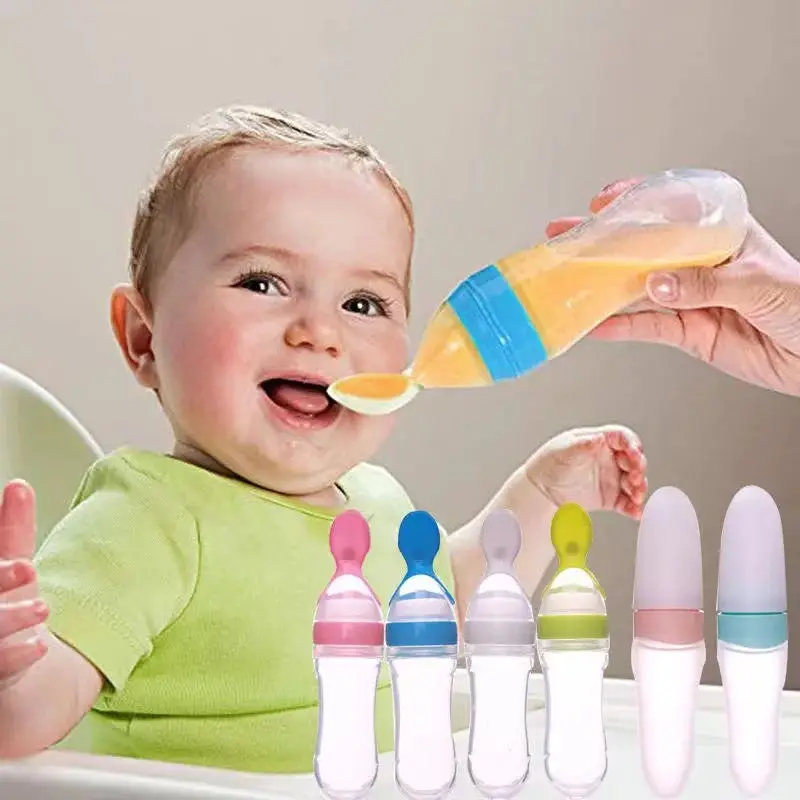 Squeezing Feeding Bottle Silicone Newborn Baby Training Rice Spoon Infant Cereal Food Supplement Feeder Safe Tableware Tools