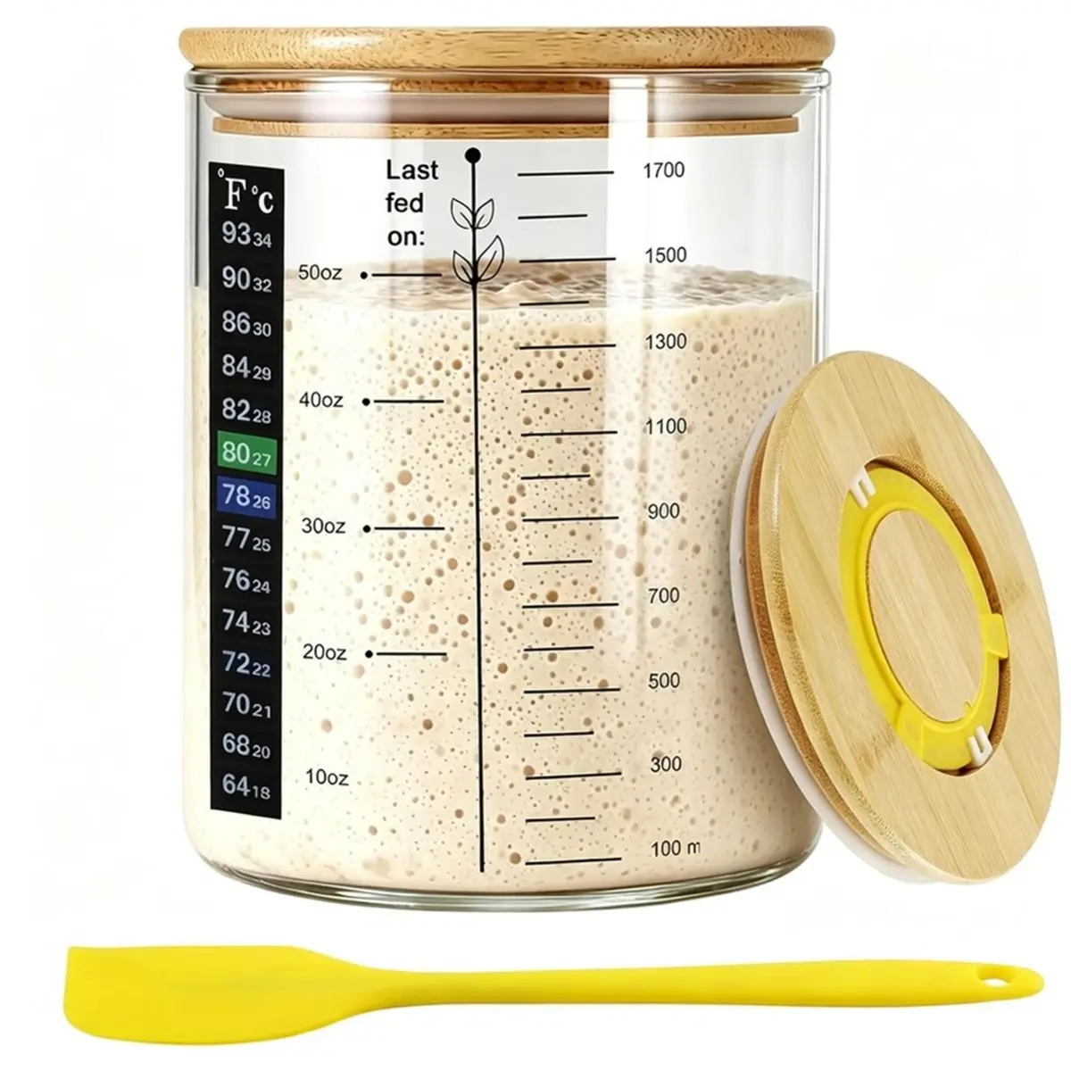 【TODAY-BUY】~@ Sourdough Starter Jar, 50 Oz Large Sourdough Jar with Time Keeper, Scraper, Wide Mouth Glass Sourdough Starter Kit