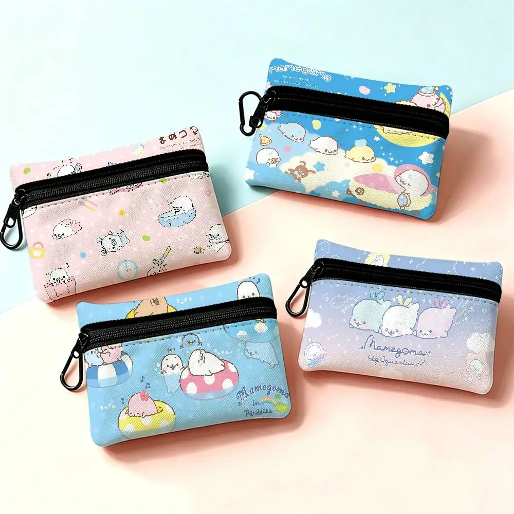 Cute Mamegoma Multifunctional Oxford Cloth Small Pouch With Hook Mini Coin Wallet Earbud Storage Bag