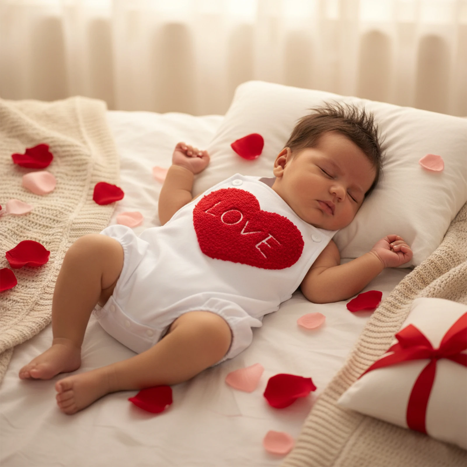 

Baby Valentines Day Overall Romper Heart Letter Embroidered Sleeveless Jumpsuit Cute Summer Spring Clothes