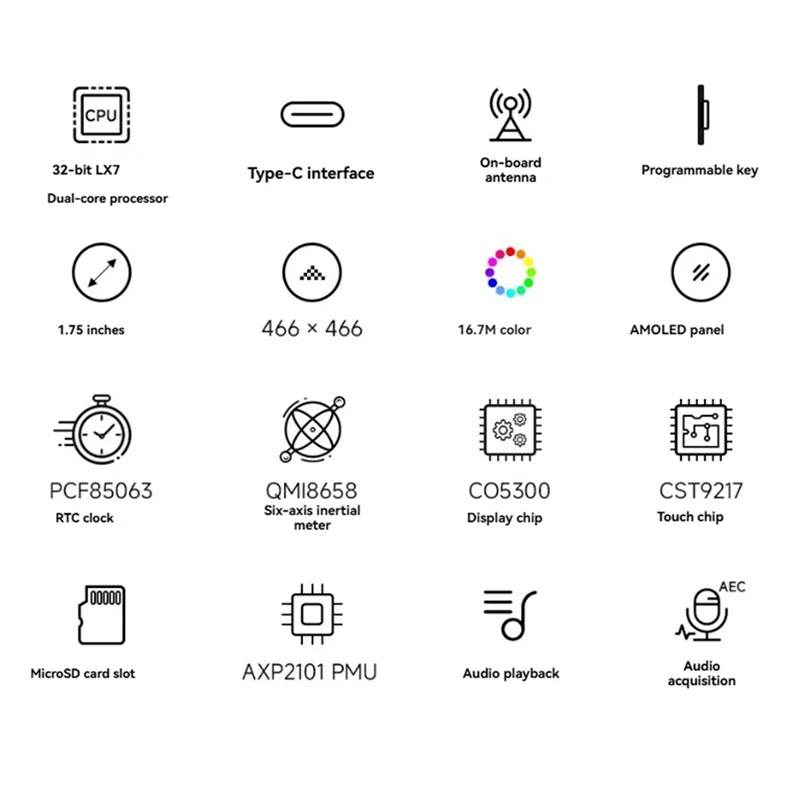 ESP32 Deepseek Xiaozhi AI Voice Chat Robot 1.75 بوصة تعمل باللمس لوحة تطوير مع مكبر صوت يدعم التعرف على الصوت-AAAE