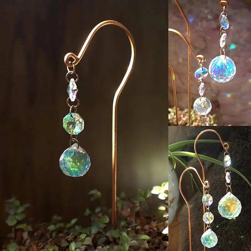 1Pcs Garden Lawn Decoration Sun Catcher Crystal Ball Flower POTS Pile Plant Stumps Potted Plants Indoor Outdoor Hanging Decor