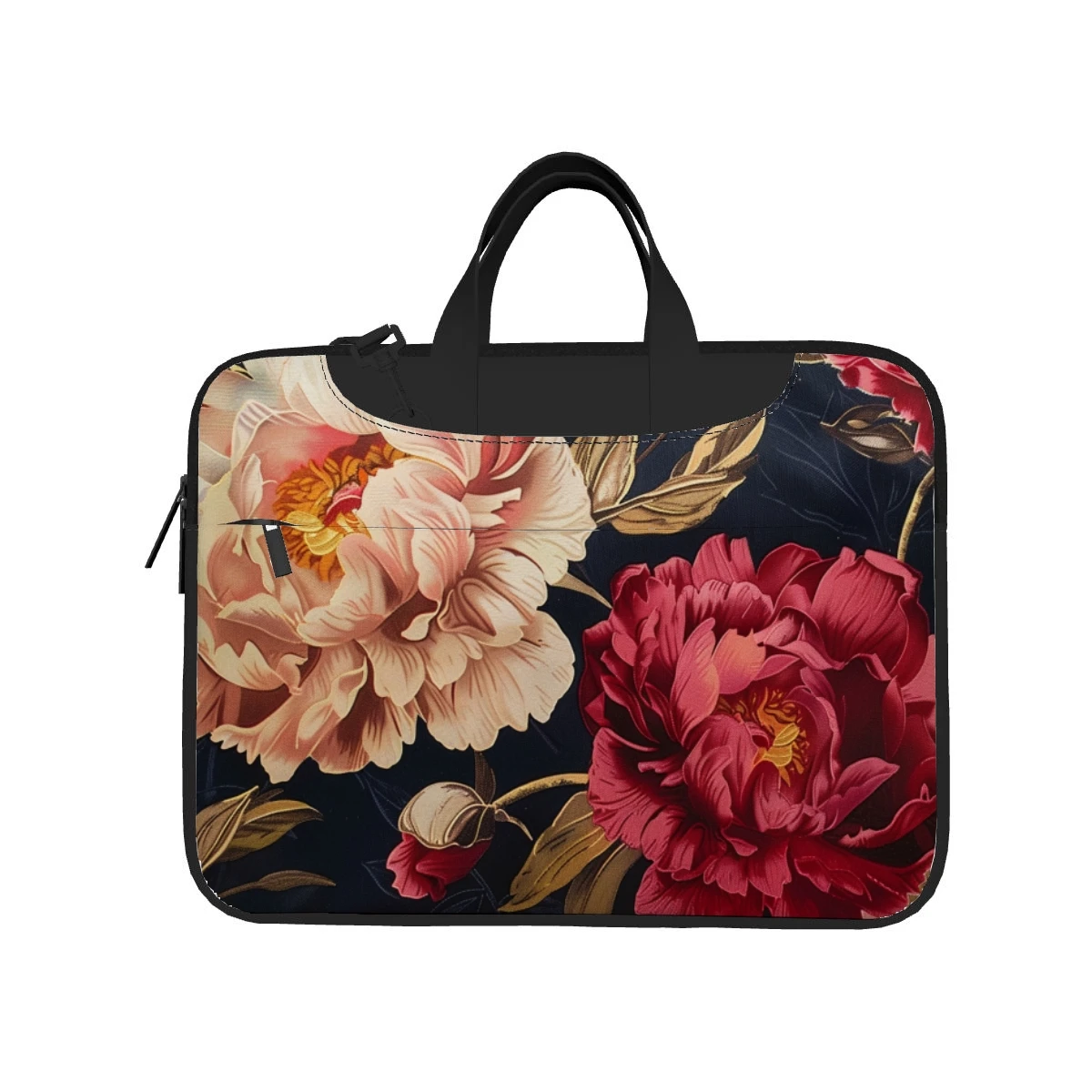 Floral design peony flowers laptop bag printed pattern fashion briefcase ultra-thin portable shoulder laptop bag 13 14 15.6in