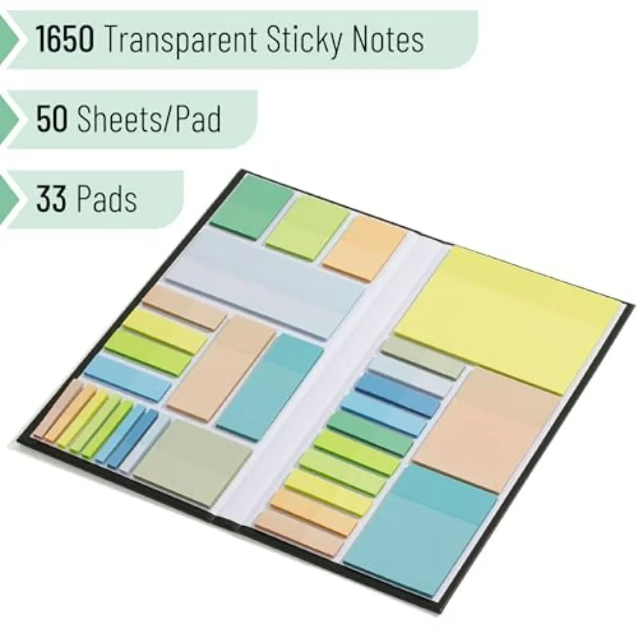 Transparent Sticky Note Set with 1650 Sheets in Pastel Colors Featuring Tabs and Dividers for Organization and Planning Ideal f