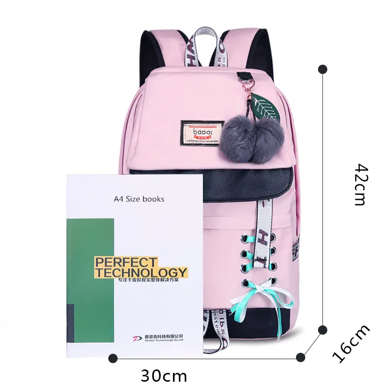 children school bags for girls cute pink backpack schoolbag korean style bowknot fur ball girl school backpack bookbag