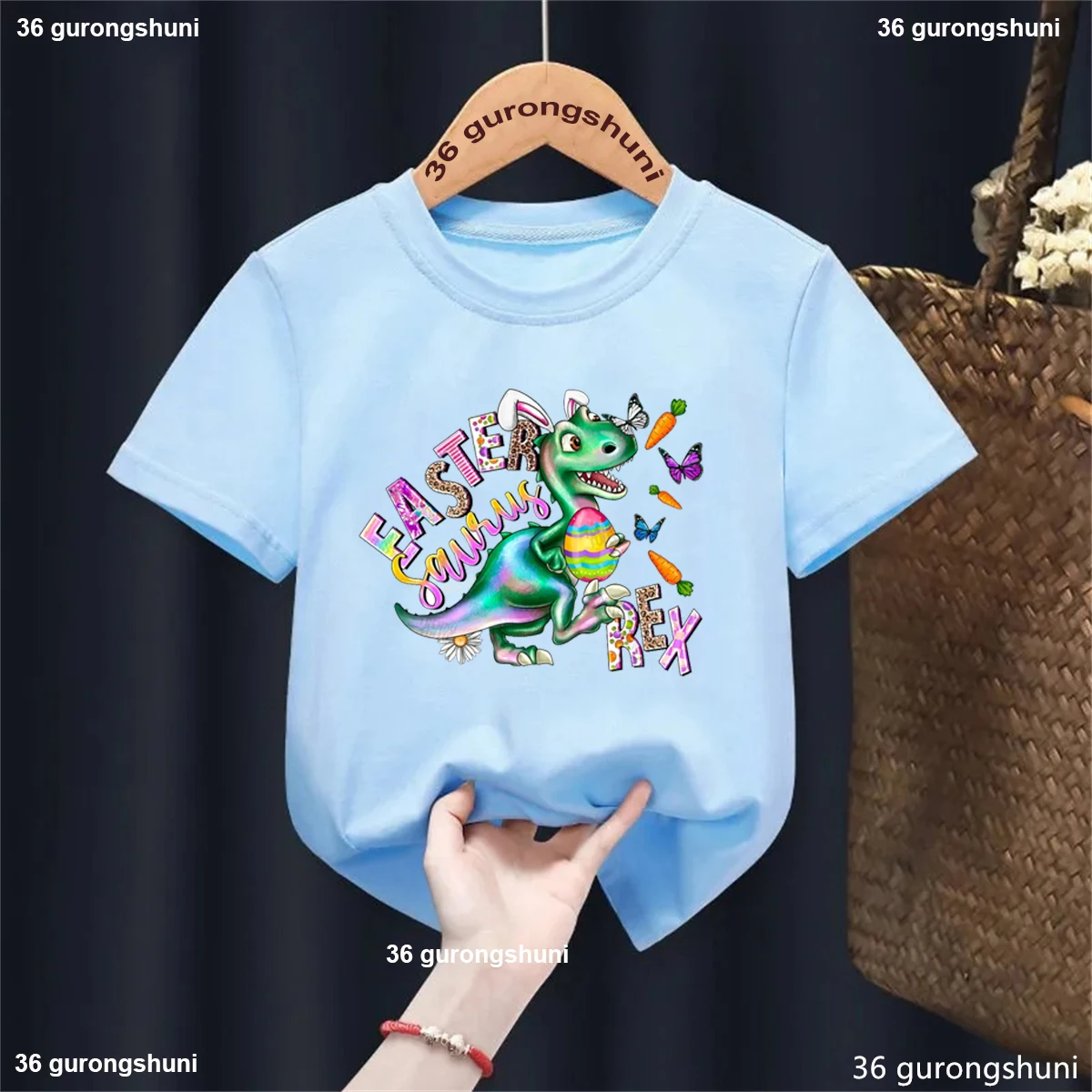 Camiseta para niños 2025, camiseta de Pascua Saurus Rex, Top informal blanco de manga corta, camiseta de moda para niños y niñas, camisetas para el día de Pascua