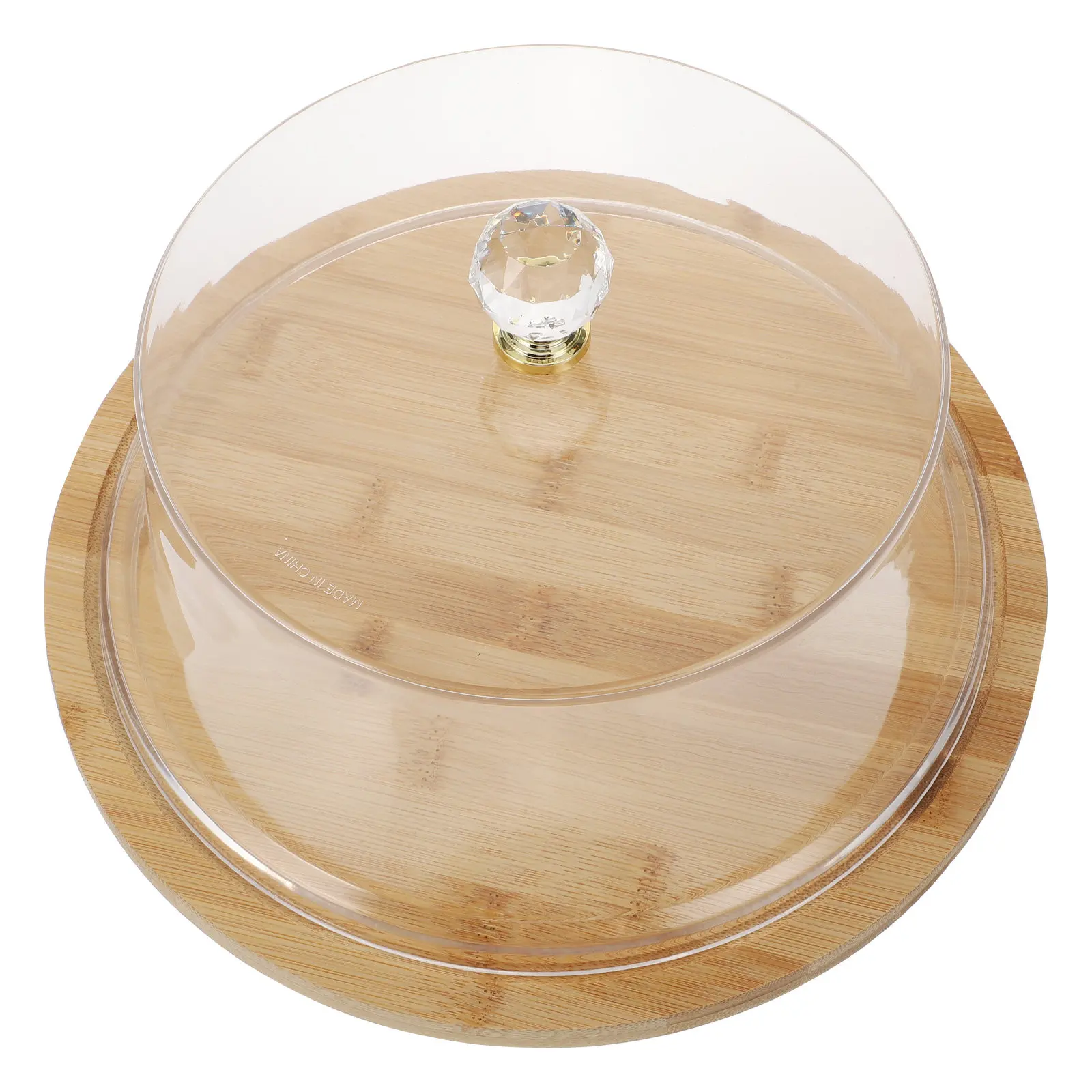1Set Elegant Transparent Acrylic Cake Lid and Bamboo Dessert Tray Combo Food Protection Display Server for Tea Time Party