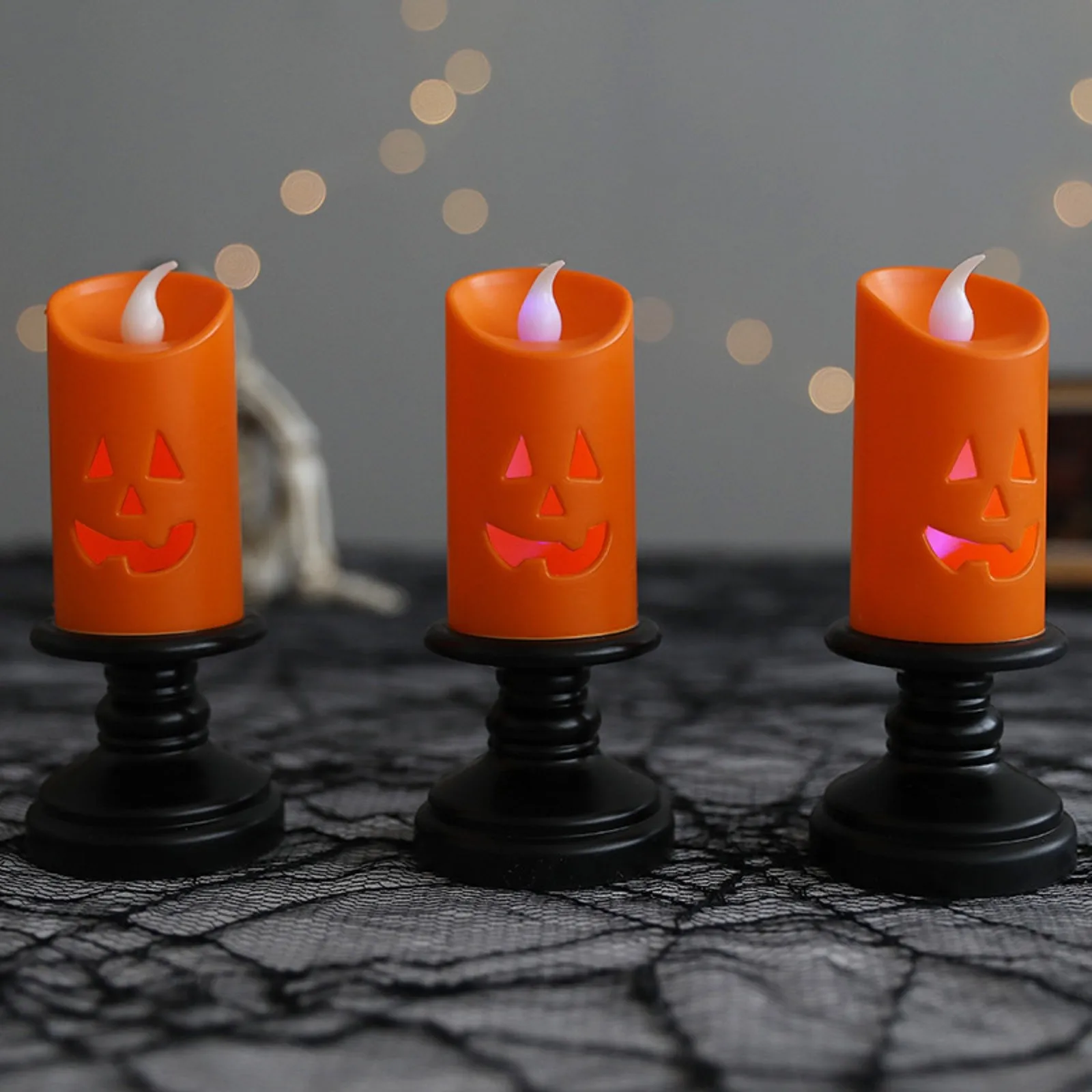 Halloween Candle Light Pumpkin Shape LED Light Home Desktop Lamp Decoration Ornament Pack Pizza Ornament Christmas Ornament Gift