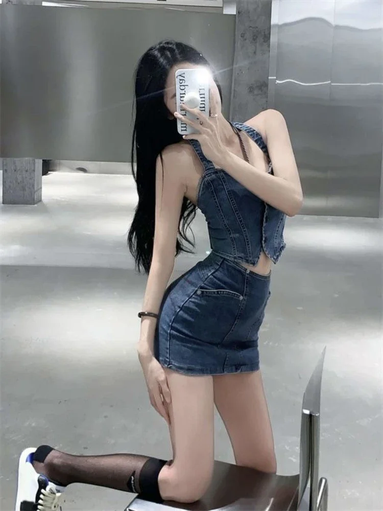 

Short Women's Two Skirt Piece Set Mini New In The Same Summer Fashion 2025 Formal Occasion Vacation Korean Style Female Outfits