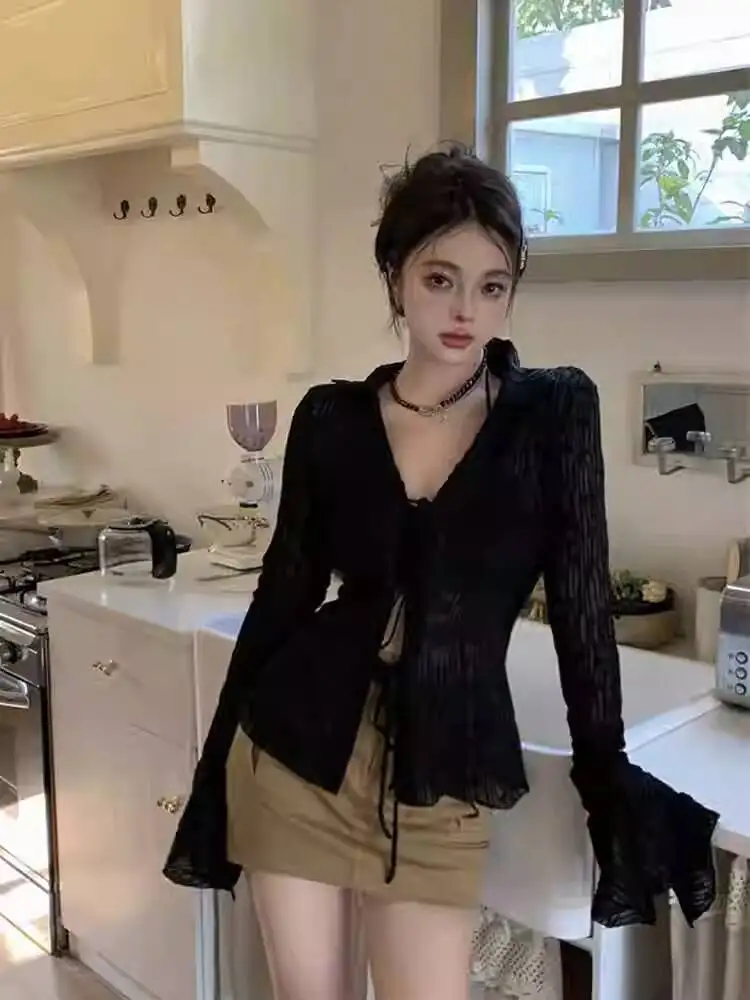 

Women Shirts 2026 New Arrival Women's French Style Chiffon Sun Protection Blouse Casual Sexy All Match Cardigan Top For Summer