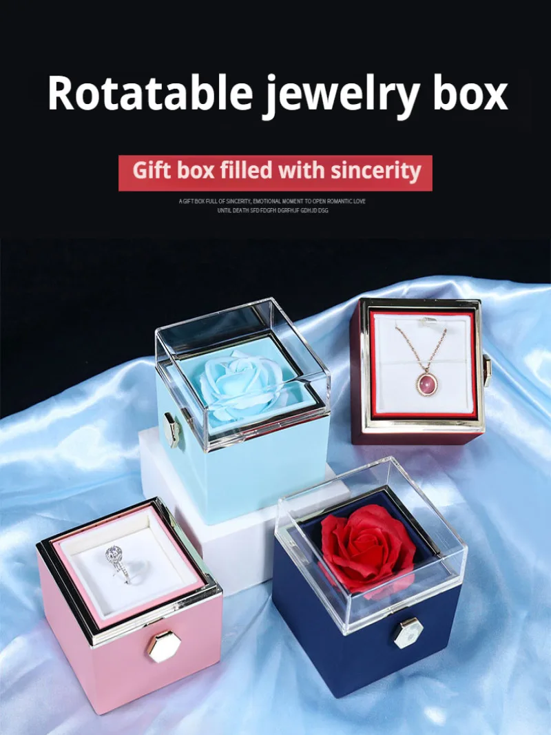 Personalized Romantic Flip Immortal Flower Rotating Jewelry Box Fashion Proposal Confession Ring Rose Box Jewelry Packaging