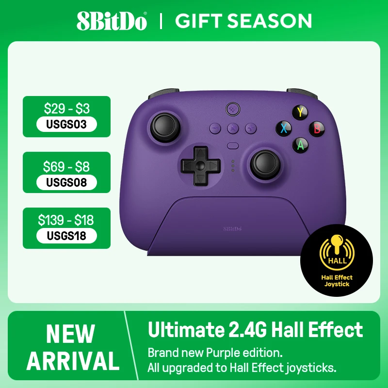 8BitDo - New Ultimate 2.4G Wireless, Hall Effect Joystick Update, Gaming Controller for PC, Windows Steam Deck, Android & iPhone